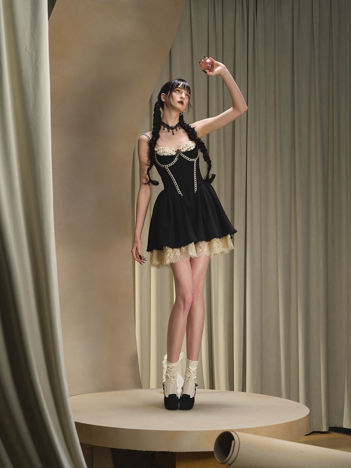French little black dress fishbone suspender dress light dress tutu skirt R5073