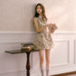 Rose Oil Painting Shirt Collar Sleeveless Dress Qianjinfeng Puffy Slim Waist Vest Dress R5134