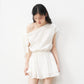 White French hollow flower off-shoulder dress with bow tie design and waist skirt R5131