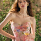 French sweet romantic oil painting lace fishbone tube top dress suit summer homecoming dress R5119
