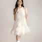 Moonlight White Layered Organza Tie-Up Bow Pearl Neck Tutu Dress R5126