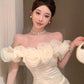 Temperament flower one-shoulder dress niche design banquet small dress R0797