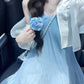 Blue suspender dress new style French temperament A-line skirt R0558