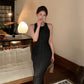 Temperament sleeveless vest dress slim fit hip dress R0559