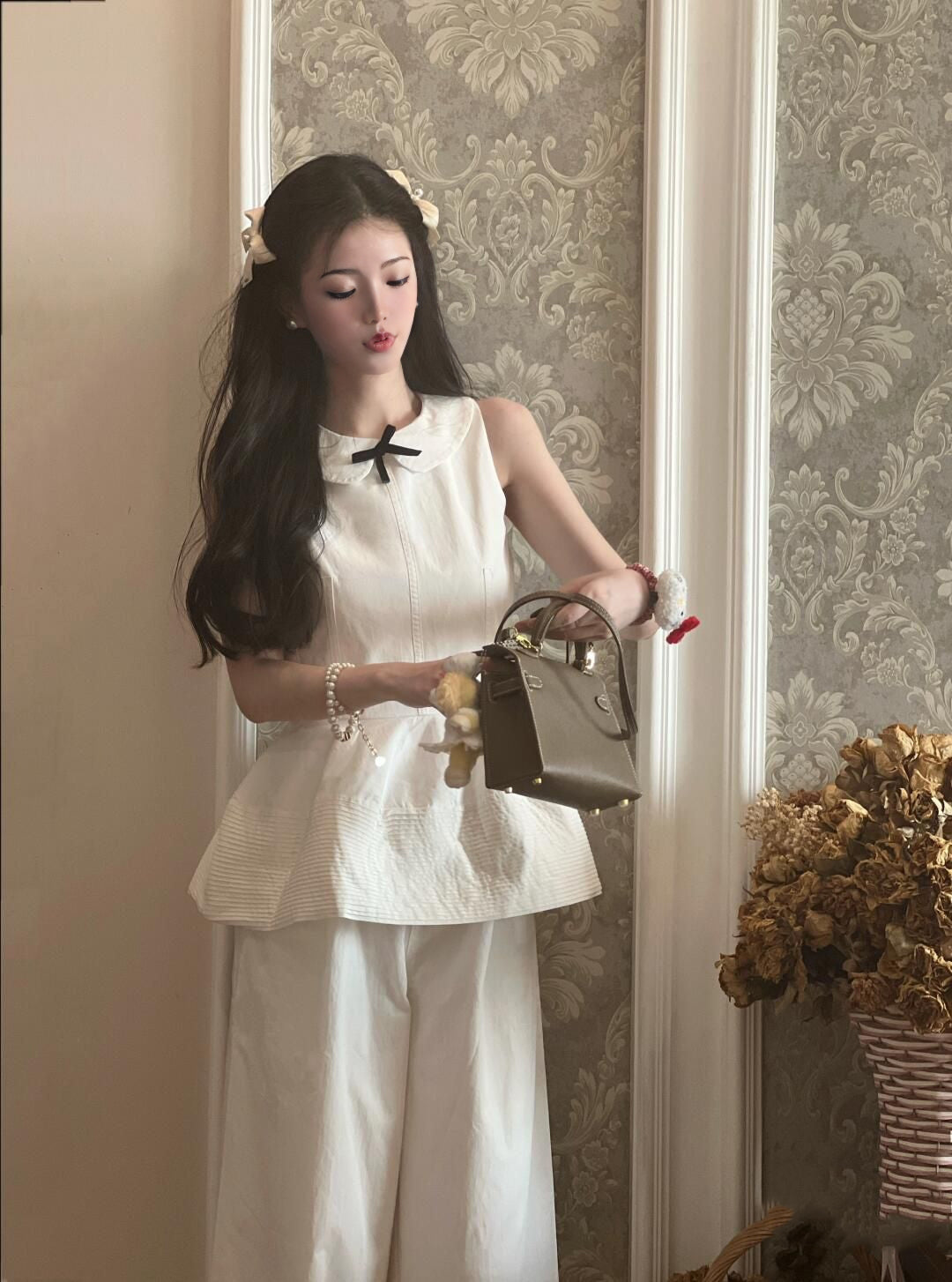 Small suit French sleeveless top straight pants two-piece set a complete outfit R0553