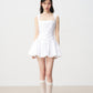White satin retro princess dress bow waist A-line puffy skirt R5205