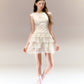 Satin Halter Neck Dress Three-Dimensional Pearl Three-Layer Cake Skirt R5207