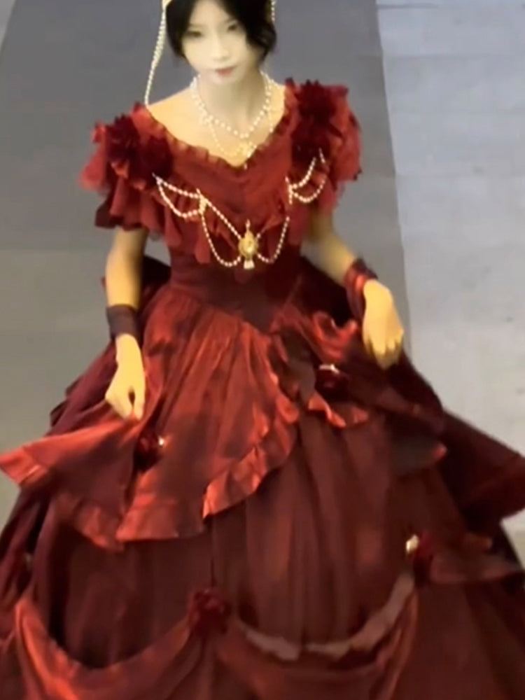 Tana Manor Retro Lolita Three-Dimensional Rose Long Skirt Heavy-Duty Dress Princess Skirt R1694