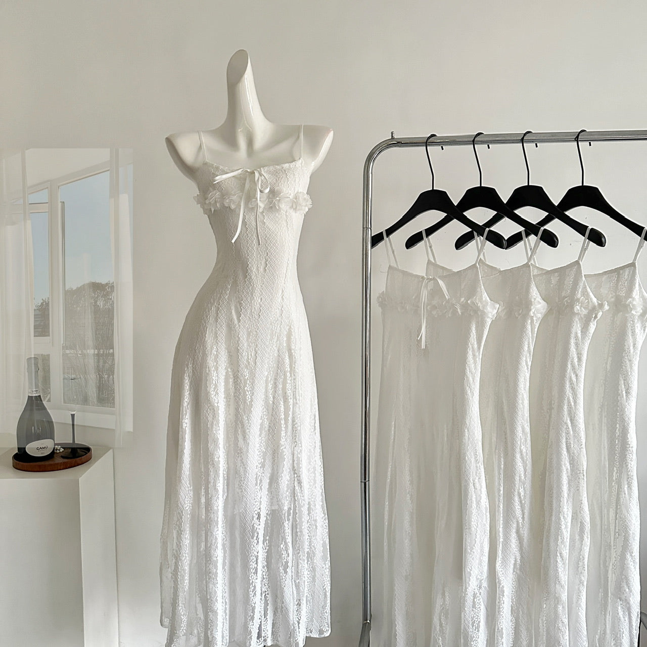 Moonlight Minor Flower Lace Slim Waist Suspender Dress Little White Dress R2013