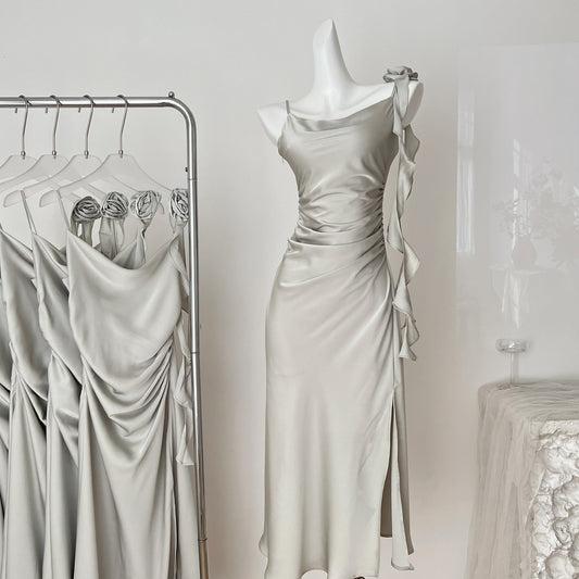 French atmosphere gentle and beautiful dress sexy acetate satin suspender dress R2184