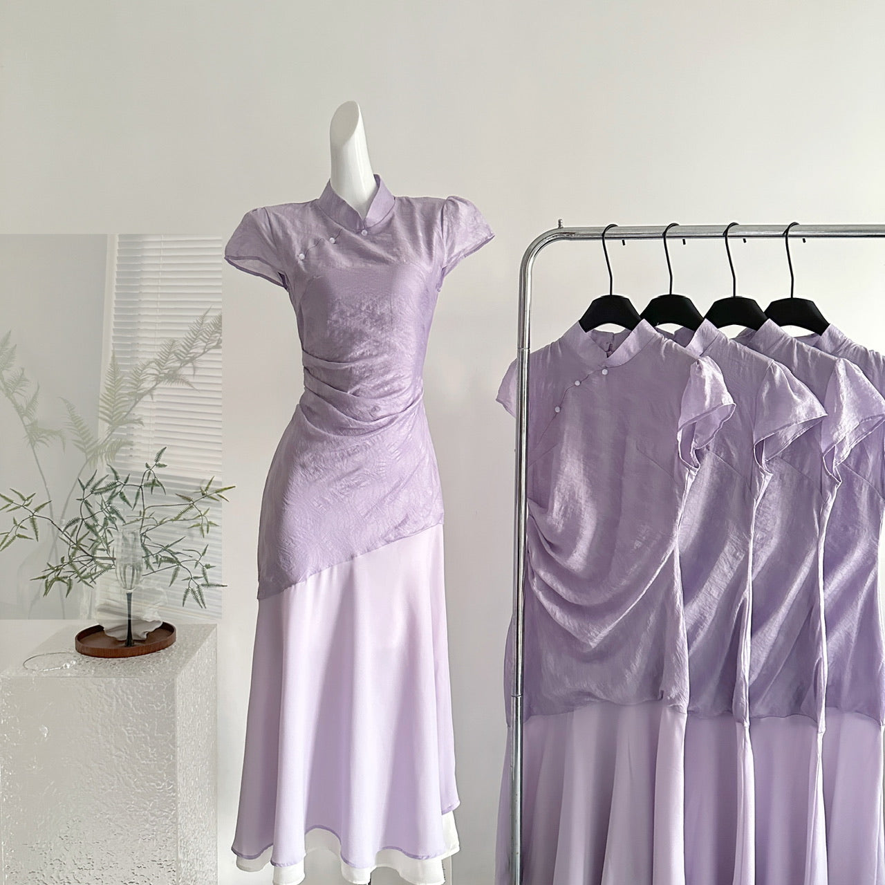 Zhiju's new Chinese style retro stand-up collar cheongsam beautiful patchwork dress R2183