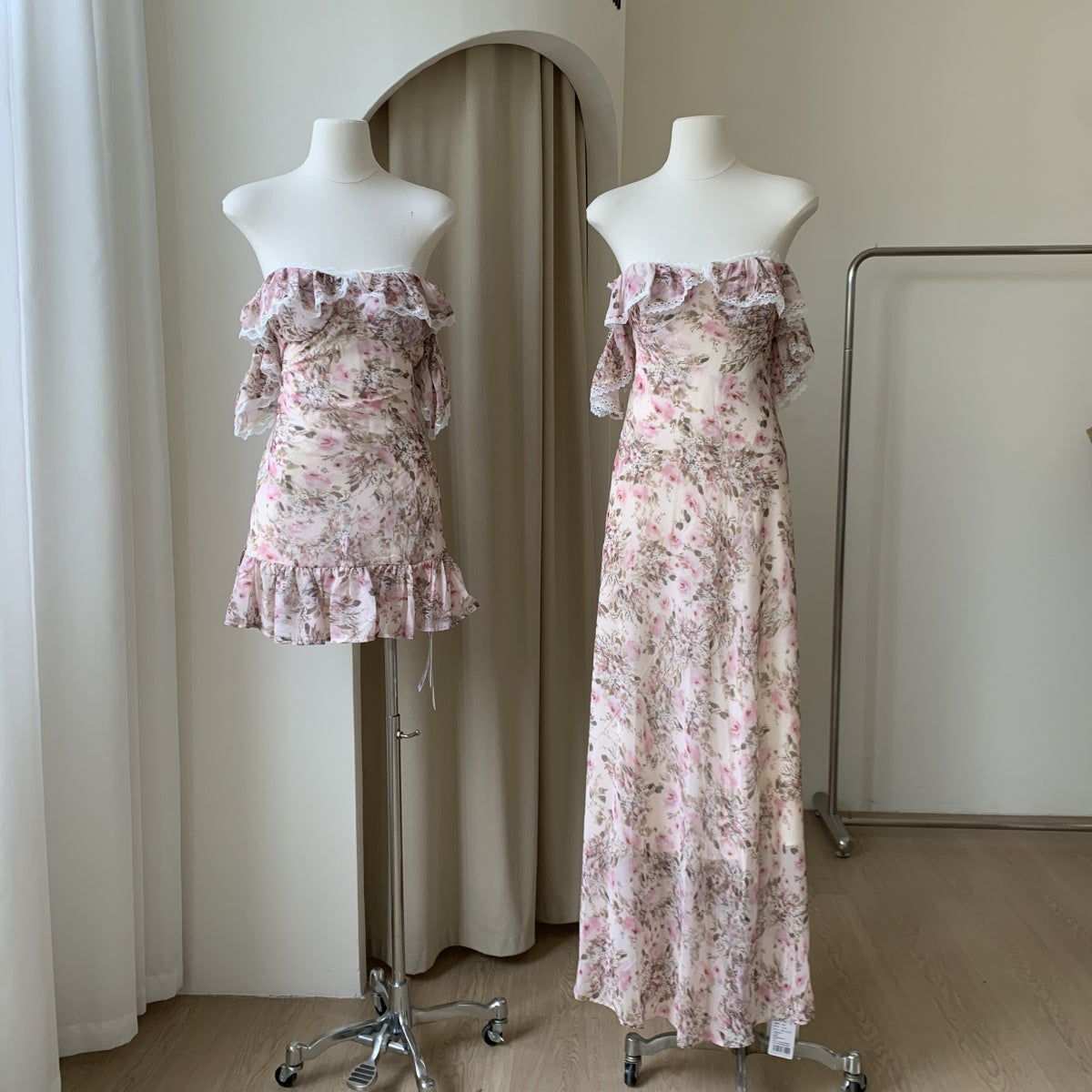 Tea dress ruffled open back waist floral dress for women new style R2187