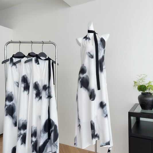 Vacation super beautiful dress summer generous halter neck suspender skirt vest skirt R2182