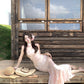 Pink floral suspender dress, beautiful waist, slim fit, hip fishtail skirt R0631