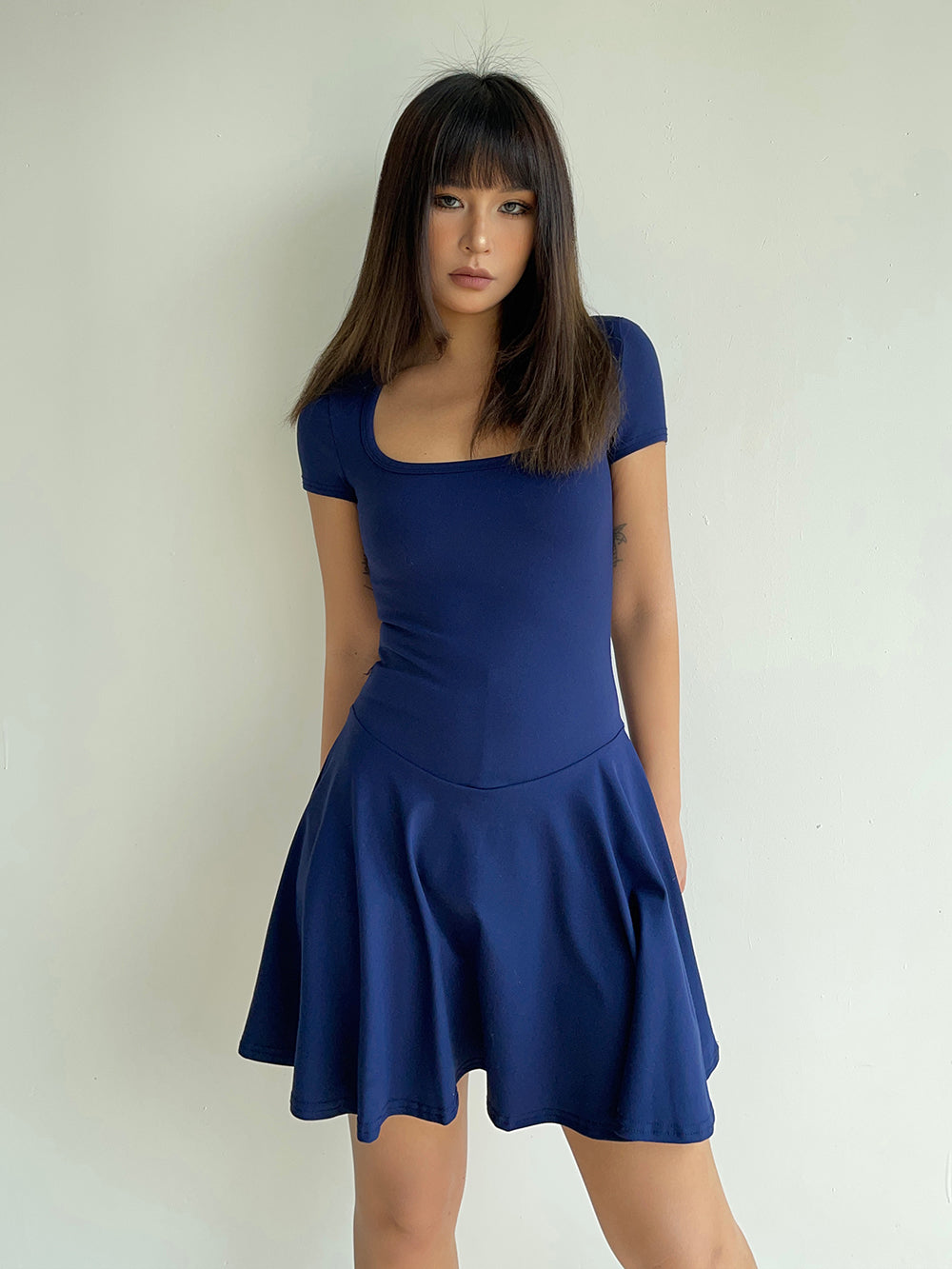 Elastic sexy low-cut square neck waist dress new summer style temperament slim ballet skirt R3073