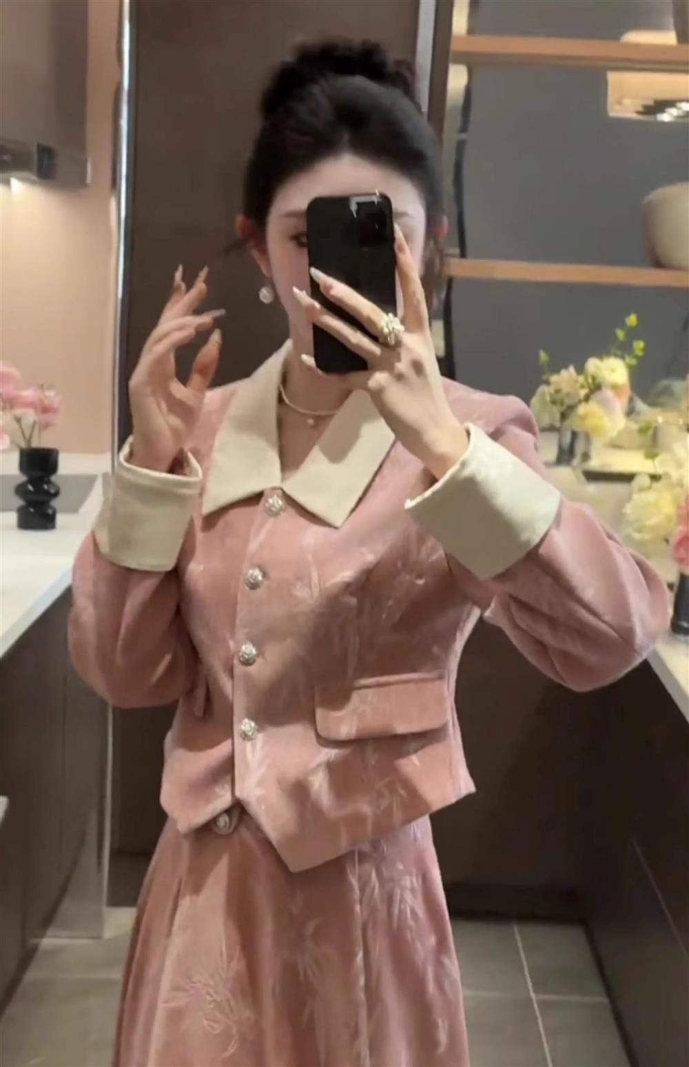 French gentle Chanel style suit skirt high-end suit jacket large swing skirt skirt two-piece suit R1638