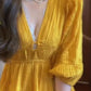 Yellow v-neck dress new style seaside holiday temperament waist a-line skirt R0678