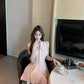Pink V-neck sleeveless vest dress gentle temperament waist A-line short skirt R0844