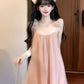 Gentle temperament pink mesh suspender dress high-grade loose A-line short skirt R0820