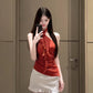Beautiful outfit set Beautiful red polka dot halter neck vest short skirt two-piece set R0802