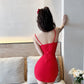 Pure desire style sexy suspender skirt tight and thin irregular figure showing dress R3756