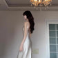 Satin suspender dress unique waist backless banquet dress R0512