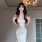 Satin suspender dress unique waist backless banquet dress R0512