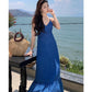 A Line Blue Long Stunning Evening Gown Party Prom Dress       S7281