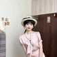 Wear a gentle and elegant pink polka dot long-sleeved shirt and skirt two-piece suit R0897