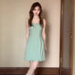 Green suspender dress holiday waist a-line short skirt beautiful skirt R0899