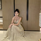 French high-end backless suspender dress sexy V-neck super fairy A-line long skirt R1467