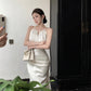 Satin white halter neck suspender dress sexy fishtail hip wrap gentle high-end long skirt R1468