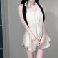 A complete set of pure and relaxed white halter top and short skirt two-piece suit R0833
