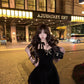 Black velvet dress women's summer princess dress waist puffy skirt homecoming dress R3020