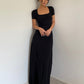 Summer French Square Neck Dress Slim Fit Short Sleeves Knee-Length Temperament Long Dress R3028