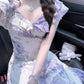Purple chiffon floral dress for women 2025 summer beautiful waist long dress homecoming dress R3013