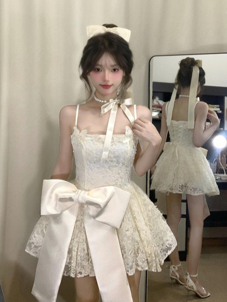 Tube Top Suspender Dress Summer Lace Waist Dress Princess Tutu Short Skirt Homecoming Dress R3015