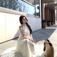 Beautiful suit outfit first love white floral halter neck top skirt two piece skirt R0689