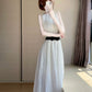 Gentle style white sleeveless chiffon dress temperament waist A-line long skirt R0743