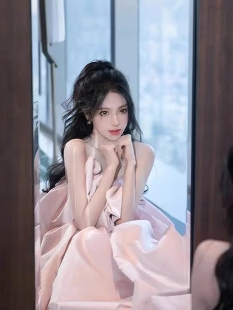 Toast dress bridal engagement dress skirt high-end niche high-end bow suspender dress R1799