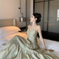 French high-end backless suspender dress sexy V-neck super fairy A-line long skirt R1467
