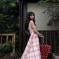 Pink plaid sleeveless dress beautiful age-reducing loose A-line vest dress R0585