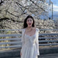 Gentle white moonlight suspender dress beautiful waist A-line long skirt R0718