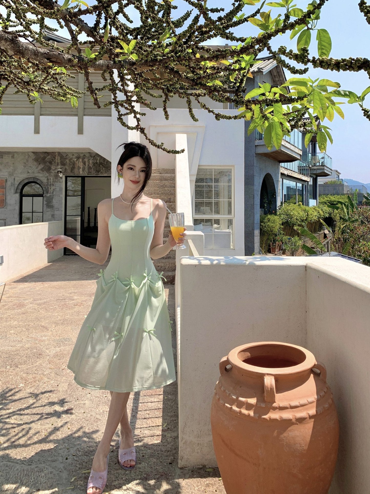 One dress multiple wear mint green suspender dress unique beautiful skirt R0532