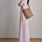 Pink suspender dress, beautiful waist temperament long dress R0533