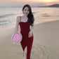 Retro red velvet suspender dress French style temperament small dress R1465