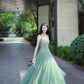 Green mesh suspender dress temperament fairy long skirt beautiful summer skirt R0783