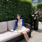 Blue floral suspender dress gentle temperament beautiful waist bud short skirt R0784