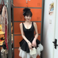 French black suspender dress retro temperament waist fluffy mesh dress R0885