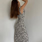 French retro floral tight slit suspender dress slim sexy mid-length skirt over the knee skirt R3036